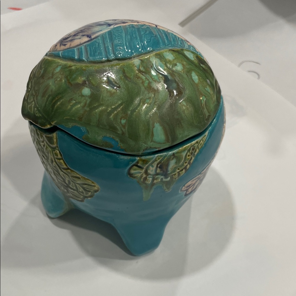 Artistic Ceramic Jar with Lid - Blue and Green